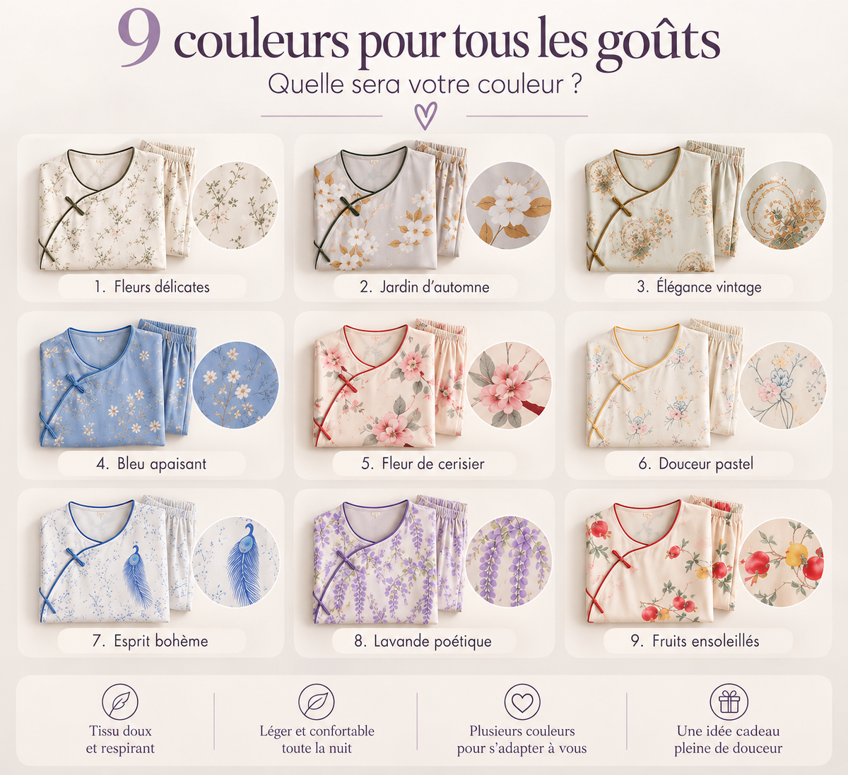 Pyjama rafraîchissant en fibre de bambou